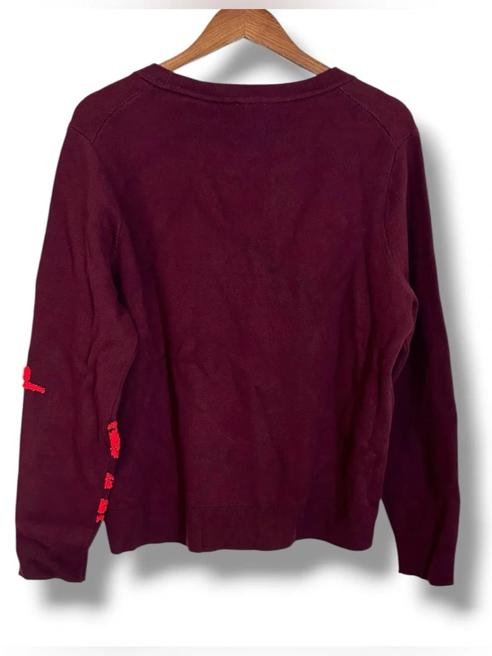 Talbots Burgundy Placed Floral Crewneck Pullover Cotton Sweater Textured XL NEW